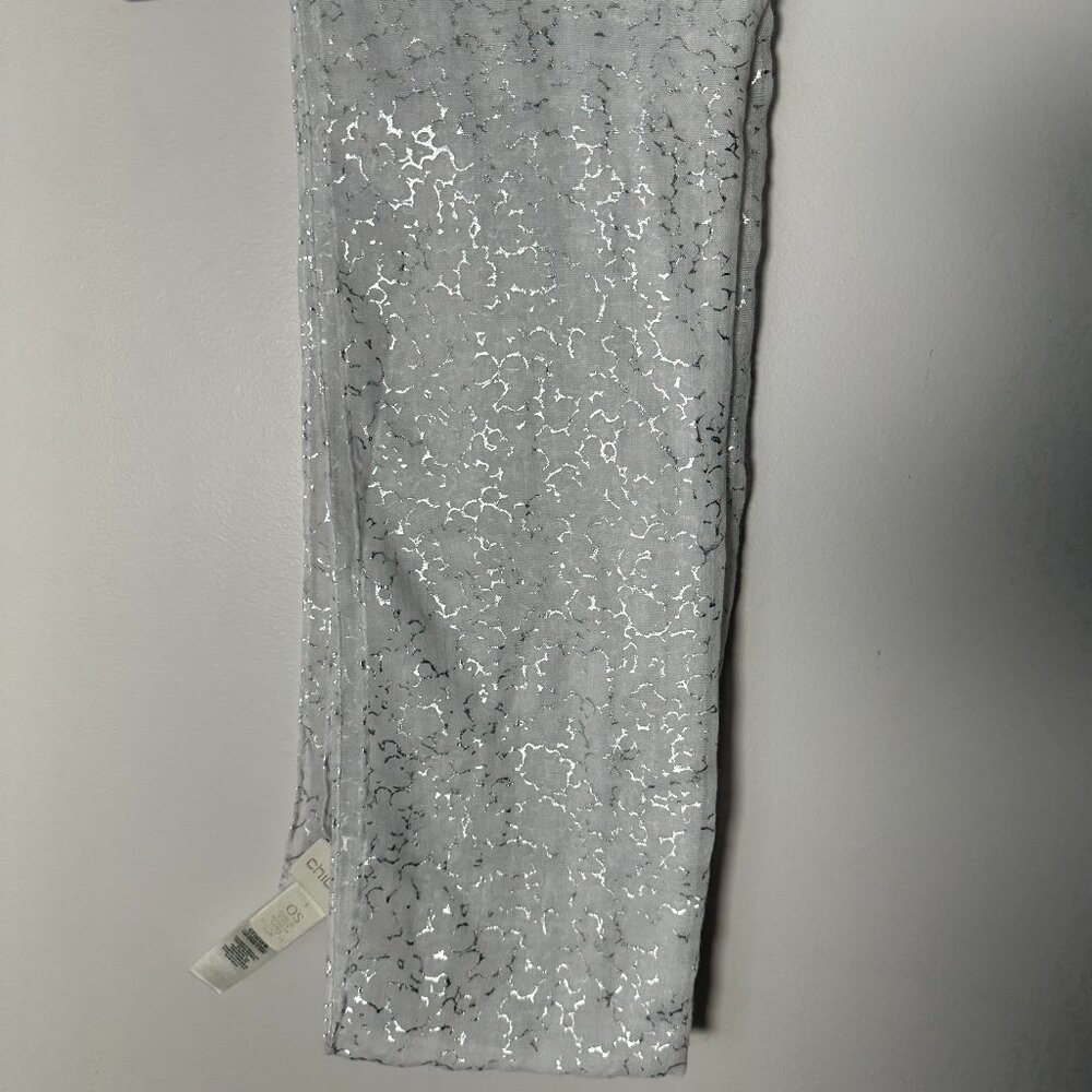 EUC Chico's Womens White & Silver Scarf One Size Sheer KFT